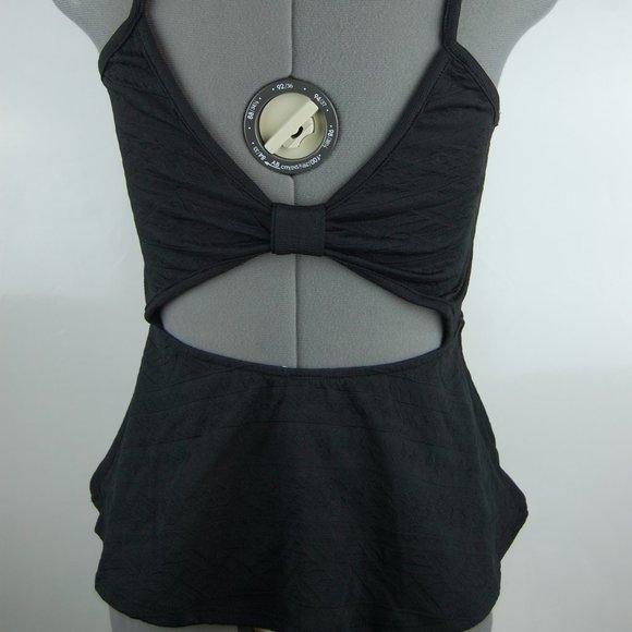 Black Textured Peplum Tank Cutout Back Strap Top - Picture 3 of 3